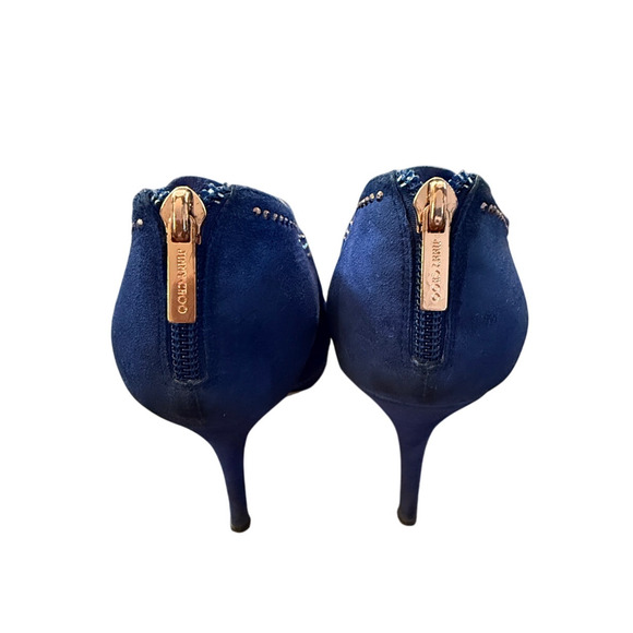 Jimmy Choo 8.5 Blue Suede Glint PeepToe Booties $995 Studded Heels Sapphire BOX - Picture 5 of 9